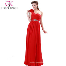 One Shoulder Flower Red Long Grace Karin Chiffon Vestido de dama de honra CL4411